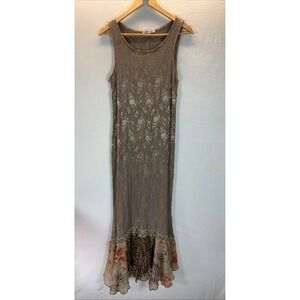 VTG Spencer Alexis Sleeveless Maxi Dress Size 2X taupe floral lace mixed print